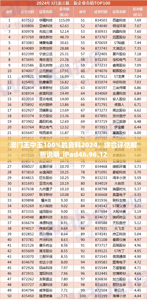 澳门王中王100%的资料2024，综合评估解析说明_iPad46.96.12